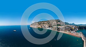 Wide panorama. Sorrento coast, Aerial view of the Meta bay. One of the most expensive resorts. beautiful Italy landscape. Sea,