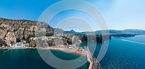 Wide panorama. Sorrento coast, Aerial view of the Meta bay. One of the most expensive resorts. beautiful Italy landscape. Sea,