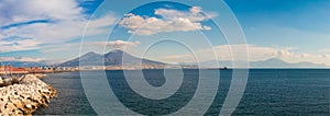 Wide panorama with view of Vesuvius, sea and sky
