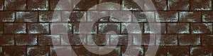 Wide panoramic dark brick wall texture - retro grunge background