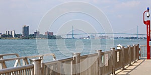 Wide panoramic high definition picture of the Ambassador bridge between USA and Canada
