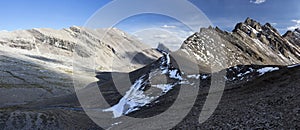 Wide Panoramic Landscape at Badger Pass, a High Mountain Col in Sawback Mountain Range