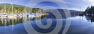 Wide Panoramic Landscape Deep Cove Marina Indian Arm North Shore Mountains Vancouver BC Canada