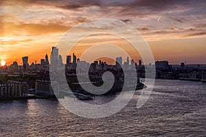 Wide panoramic sunset view to the skyline of London