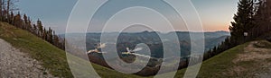 Wide panoramic view from Malic takeoff point, close to Smohor overlooking the city of Lasko in Slovenia on a nice evening