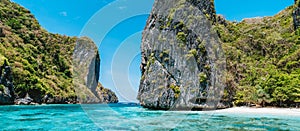 Wide panoramic view of Shimizu Island, Bacuit Archipelago, El Nido, Palawan, Philippines, Asia