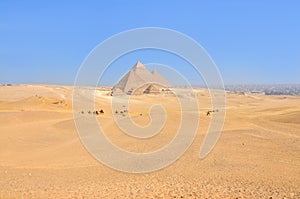 Panoramic view of the three great pyramids of Giza, Egypt