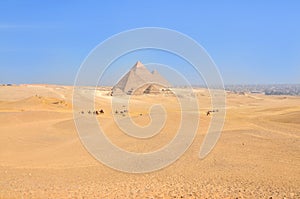 Panoramic view of the three great pyramids of Giza, Egypt