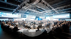 Wide photo of business people applauding at conference