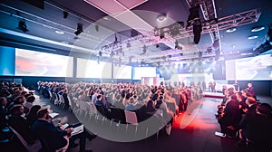 Wide photo of business people applauding at conference