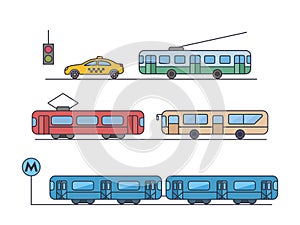 a wide range of urban transport such as buses, subway cars, trolleybuses, trams and taxis