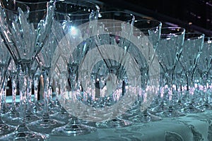 Wide raws of crystal flute glasses