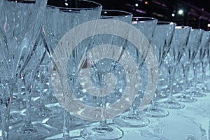 Wide raws of crystal flute glasses