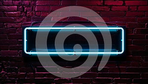 Wide rectangular neon light fixture on a red brick wall