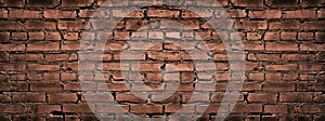 Wide red brick wall texture. Old rough brickwork. Retro grunge background