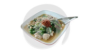 Wide Rice Noodles Pork in Thick Gravy, Thai Noodles Topped with Pork: Chinese and Thai Style food