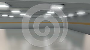 Wide room, an empty factory interior background, 3d rendering illustration
