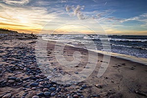 Rocky Lake Superior Beach Sunset Horizon