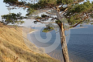 Wide sandy cliffs on the banks of the river Volga in Russia