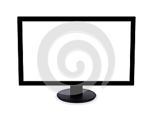 Wide-screen monitor with blank white screen. Isolated on white