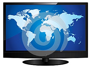 Wide screen television with world map