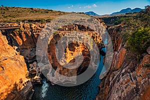 Wide shot of Bourkeâ€™s Luck Potholes in South Africa
