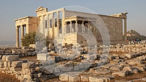 Wide shot of the erechthion in athens, greece