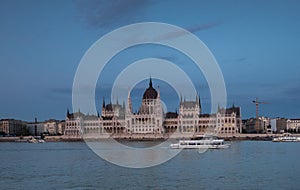 Wide shot of the Hungarian Parliament in Blue Hour