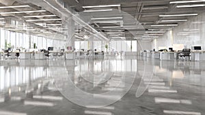 Modern Open Office Space Empty Desks.