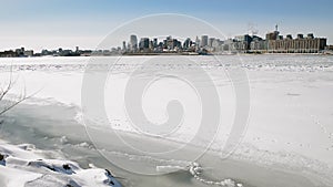 Wide shot of Montreal skyline from Ste-Helene island