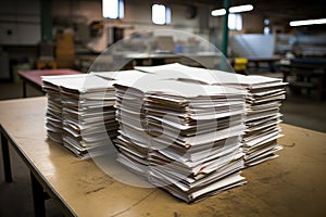 wide shot of script stacks on table
