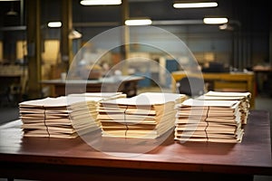 wide shot of script stacks on table