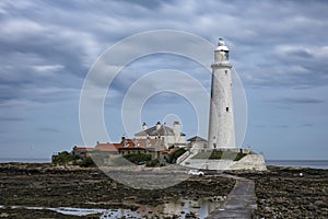 Wide shot of St Maryâ€™s Lighthouse near Newcastle