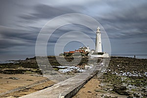Wide shot of St Maryâ€™s Lighthouse near Newcastle