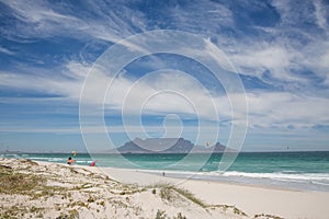 Wide shot of Table Mountain from Blouberg Beach