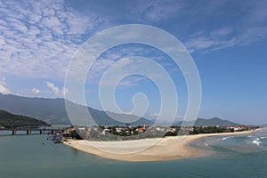 Wide shot view of Lang Ko bay down to Ocean Clouds Pass Hai Van pass