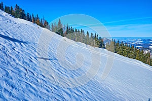 The wide ski run, Zwolferhorn, St Gilgen, Salzkammergut, Austria