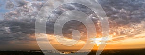 Wide sky panorama with scattered cumulus clouds