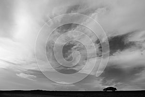 Wide sky and sillhouette car, minimalism style