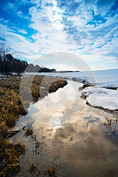 Wide stream in the spring . Siberia, Yugra.