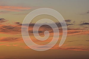 Wide sunset sky with layered clouds and warm tones