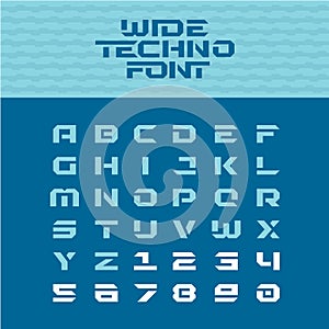 Wide techno poster font. Geometric angular characters. photo