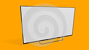 Wide television screen mock up with side perspective view, isolated on yellow background