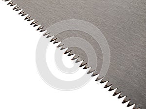 A wide transverse hacksaw is used for manually sawing large-sized blanks made of wood and wooden materials, close-up canvas, selec