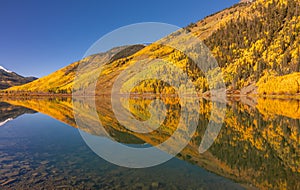 Wide View of Crystal Lake Colorado Yellow Aspen