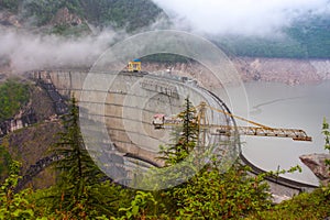 Wide view of The Enguri hydroelectric power station HES. Georgia.