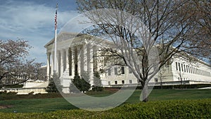 Wide view of the exterior of the us supreme court building in washington