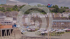 Wide view of a harbour with yachts