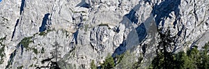 Wide view image of rocks of Julian alps, Slovenia with pagan girl image