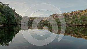 wide view of katherine gorge during a cruise at sunrise